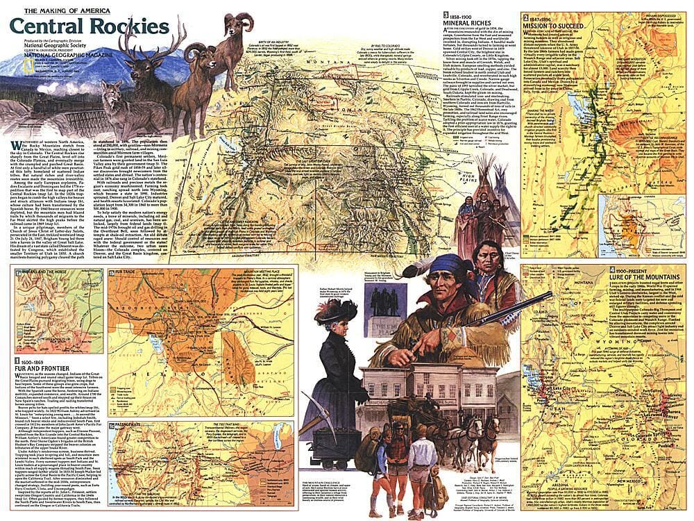1984 Central Rockies (carte) Côté 2 carte murale roulée (en tube) National Geographic Historic POD Default Title