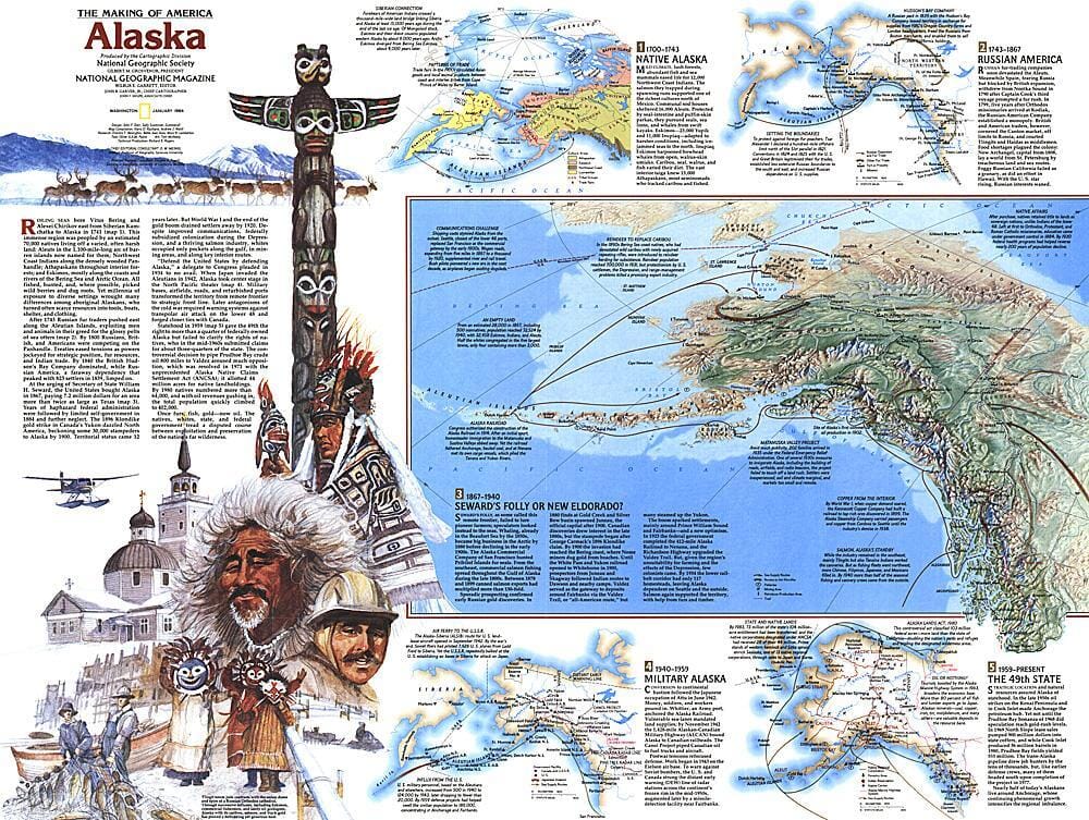 1984 La création de l'Amérique, thème de l'Alaska carte murale roulée (en tube) National Geographic Historic POD Default Title