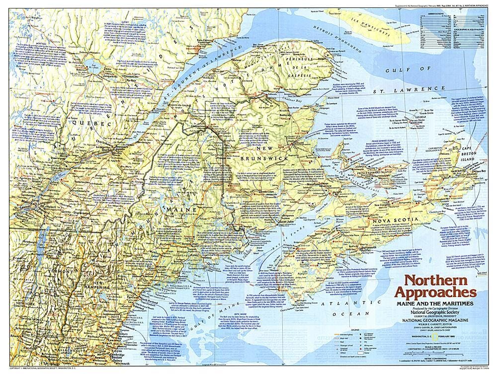 1985 Approches Nord du Maine aux Maritimes (carte) carte murale roulée (en tube) National Geographic Historic POD Default Title