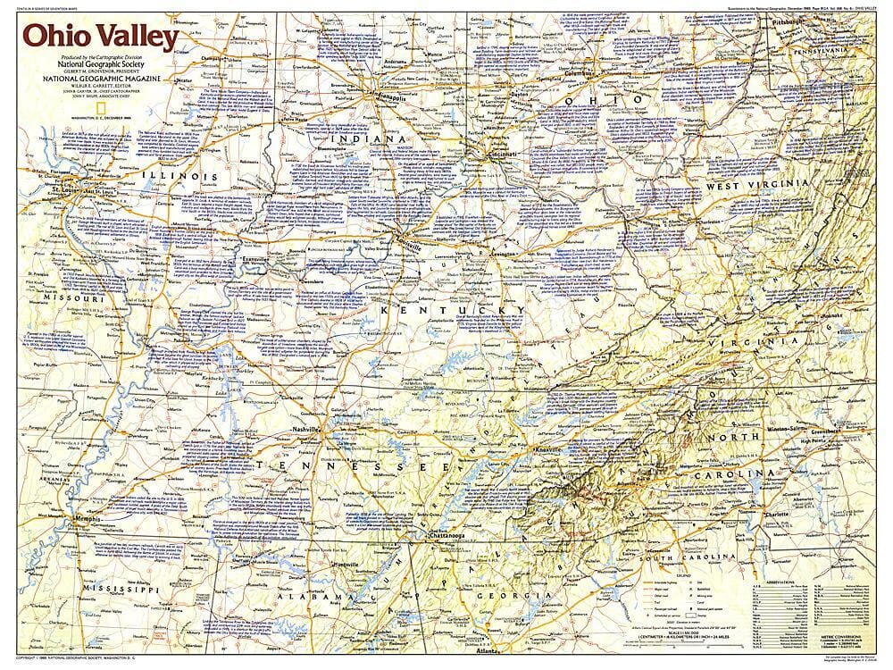 1985 Carte de la vallée de l'Ohio carte murale roulée (en tube) National Geographic Historic POD Default Title