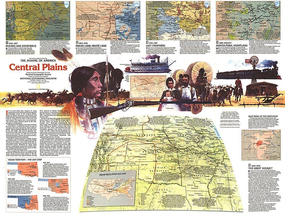 1985 Central Plains (carte) Côté 2 carte murale roulée (en tube) National Geographic Historic POD Default Title