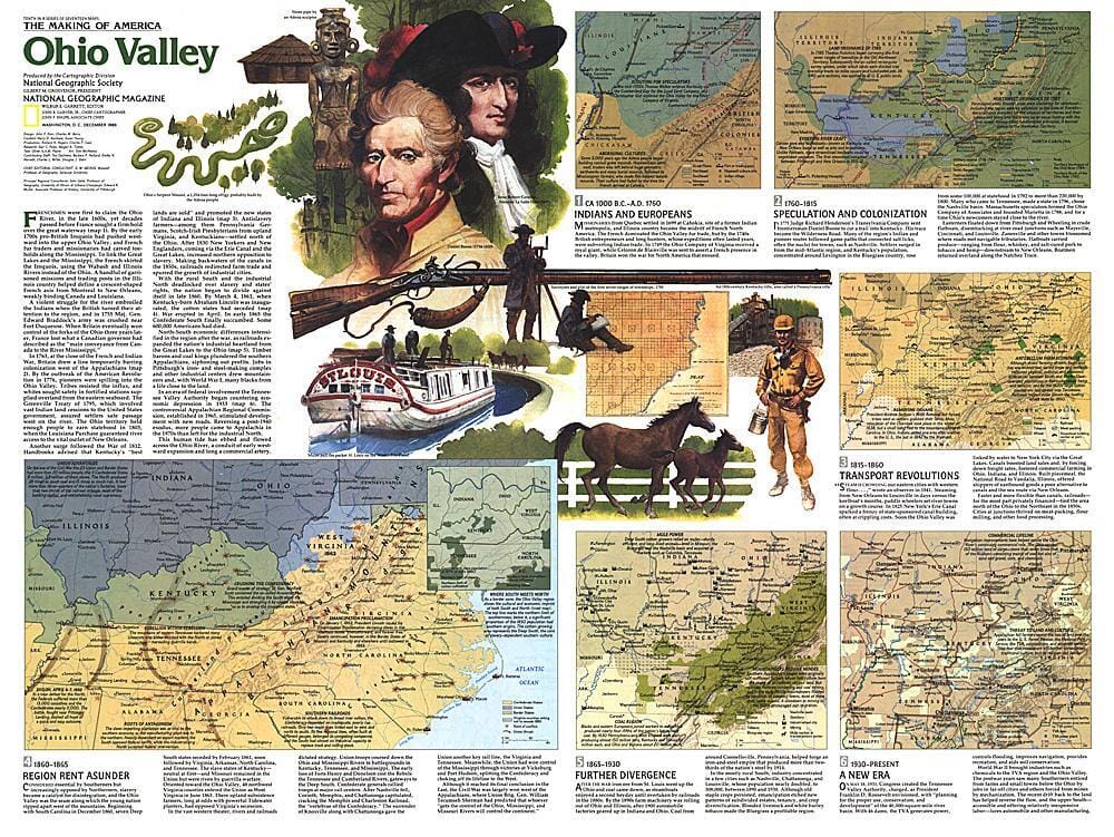 1985 La création de l'Amérique, thème de la vallée de l'Ohio carte murale roulée (en tube) National Geographic Historic POD Default Title