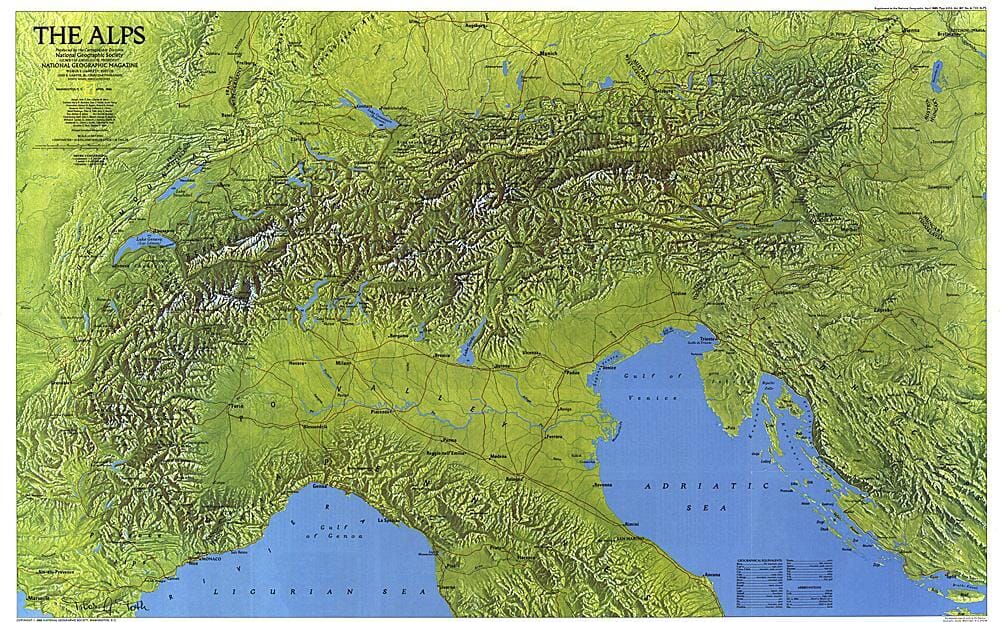 1985 Les Alpes carte murale roulée (en tube) National Geographic Historic POD Default Title