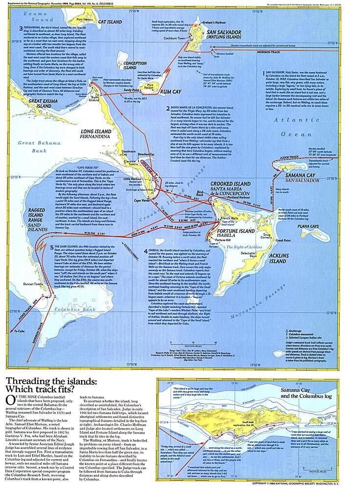 1986 Carte de l'enfilage des îles carte murale roulée (en tube) National Geographic Historic POD Default Title