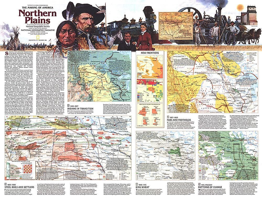 1986 Carte des Plaines du Nord Côté 2 carte murale roulée (en tube) National Geographic Historic POD Default Title