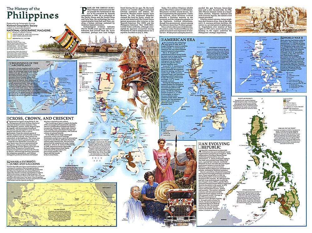 1986 Histoire des Philippines (carte) carte murale roulée (en tube) National Geographic Historic POD Default Title