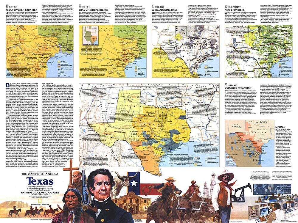 1986 La création de l'Amérique, thème du Texas carte murale roulée (en tube) National Geographic Historic POD Default Title