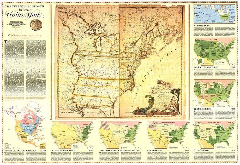 1987 Croissance territoriale des États-Unis (carte) carte murale roulée (en tube) National Geographic Historic POD Default Title