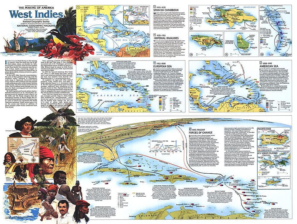 1987 Making of America, thème des Antilles carte murale roulée (en tube) National Geographic Historic POD Default Title