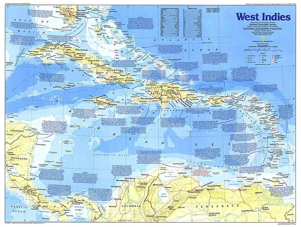 1987 Making of America, West Indies (carte) carte murale roulée (en tube) National Geographic Historic POD Default Title