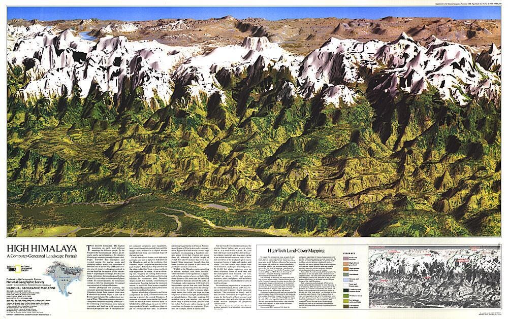 1988 Carte du Haut Himalaya carte murale roulée (en tube) National Geographic Historic POD Default Title