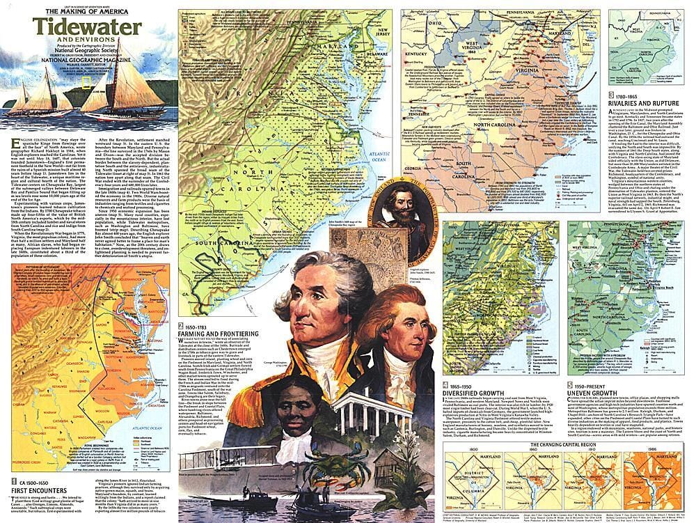 1988 Thème Tidewater et Environs carte murale roulée (en tube) National Geographic Historic POD Default Title