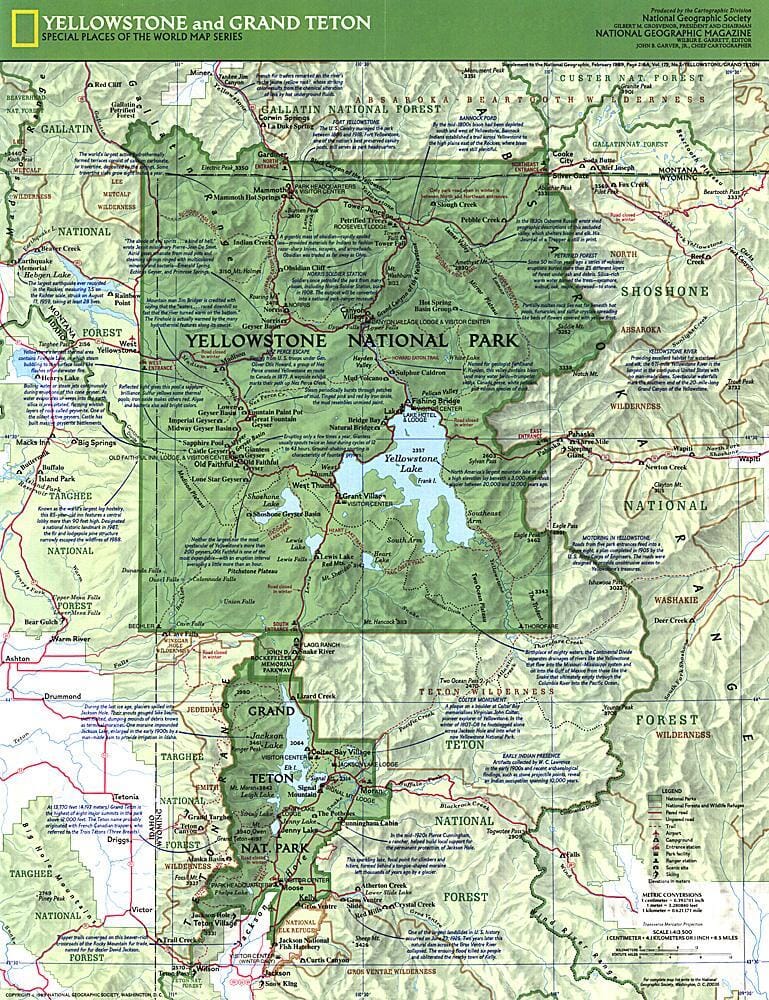 1989 Yellowstone and Grand Teton Map Side 1 Wall Map 