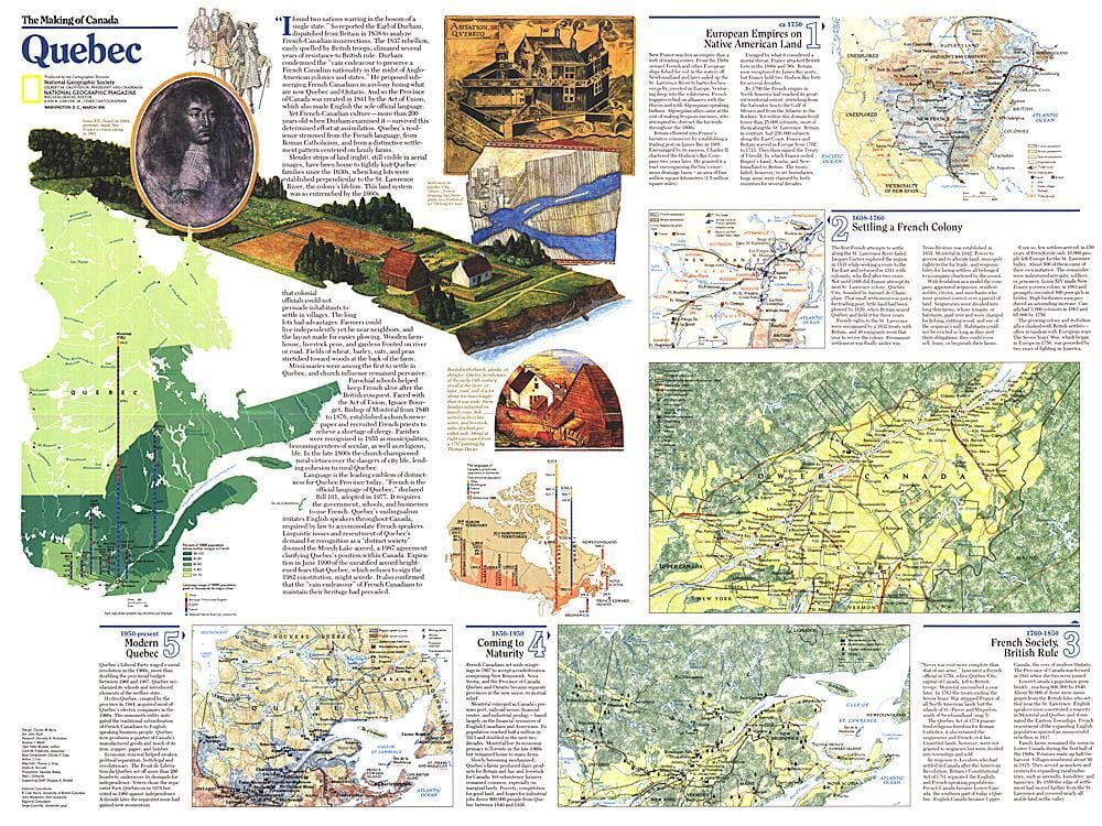 1991 La création du Canada, thème du Québec carte murale roulée (en tube) National Geographic Historic POD Default Title