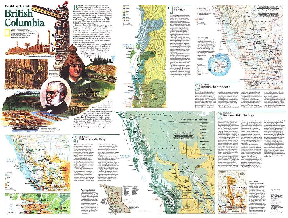 1992 Making of Canada, thème de la Colombie-Britannique carte murale roulée (en tube) National Geographic Historic POD Default Title