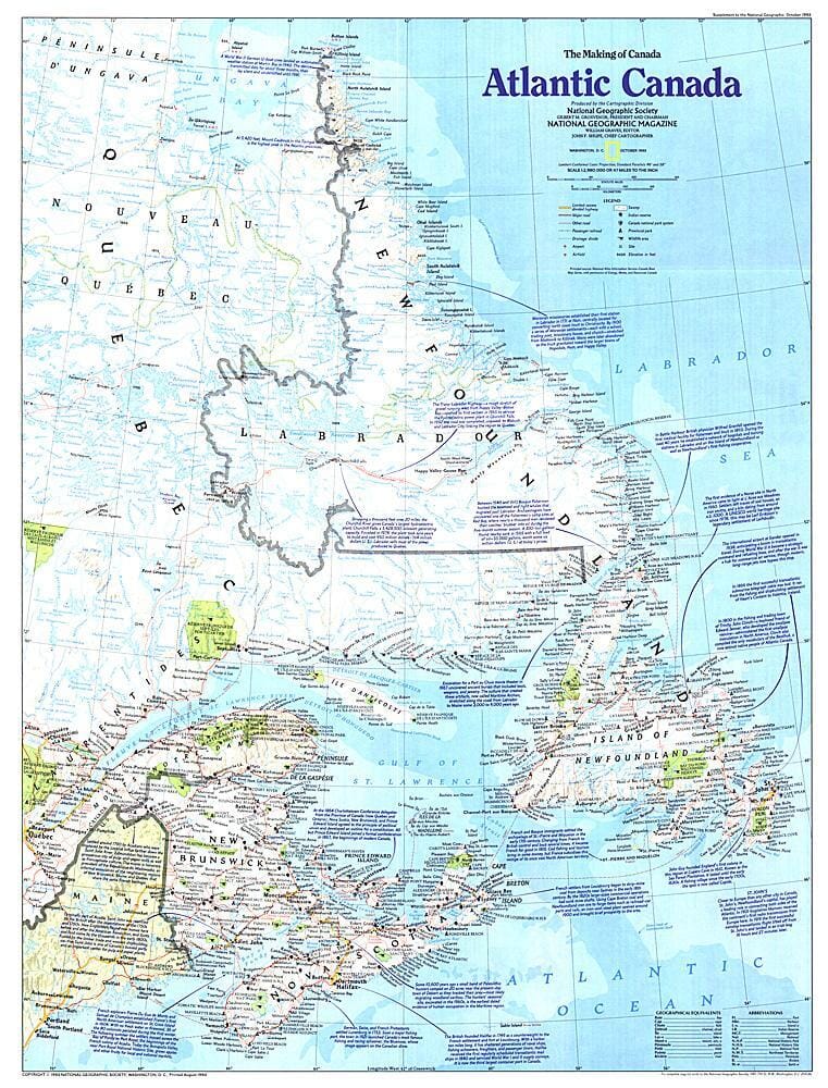 1993 Making of Canada, Carte du Canada atlantique carte murale roulée (en tube) National Geographic Historic POD Default Title