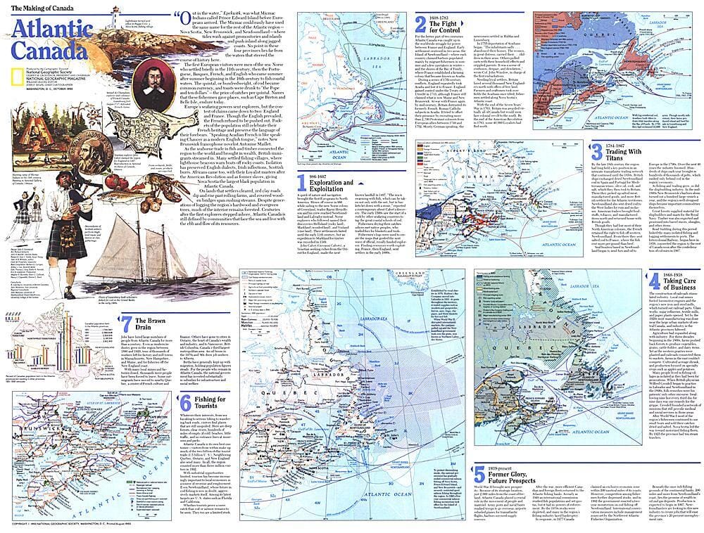 1993 Making of Canada, thème du Canada atlantique carte murale roulée (en tube) National Geographic Historic POD Default Title