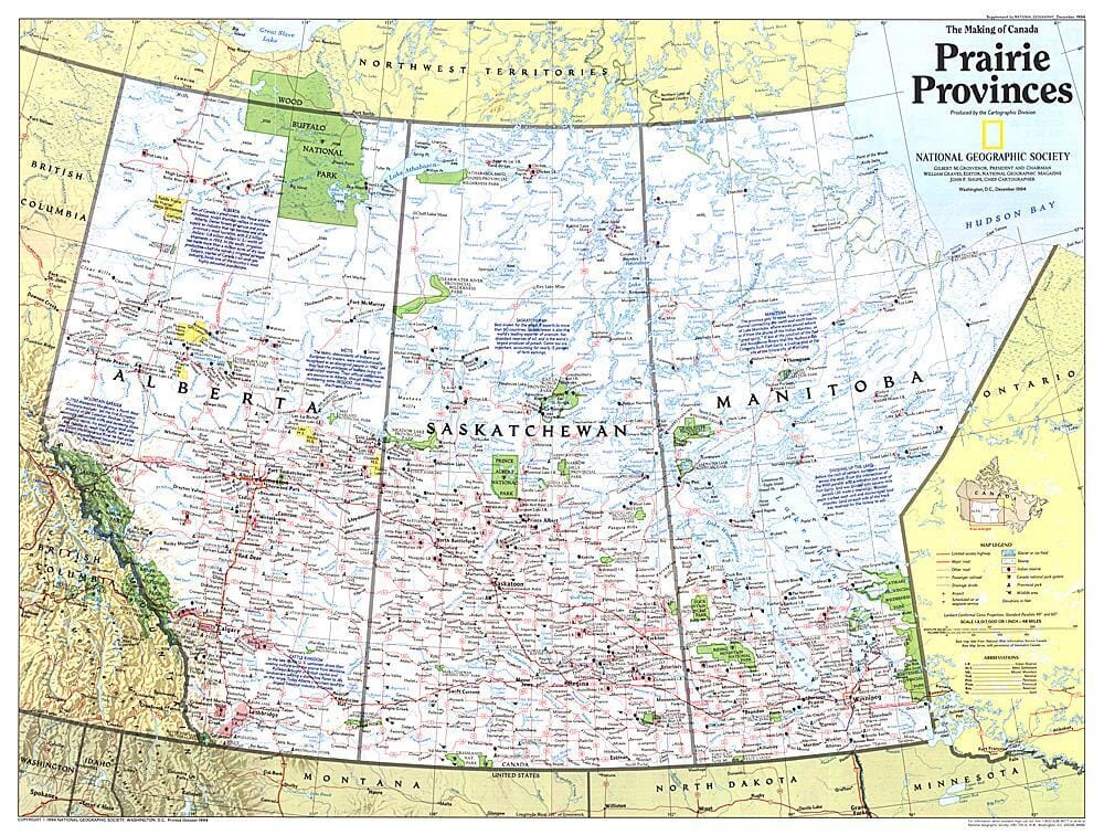 1994 Making of Canada, Carte des provinces des Prairies carte murale roulée (en tube) National Geographic Historic POD Default Title
