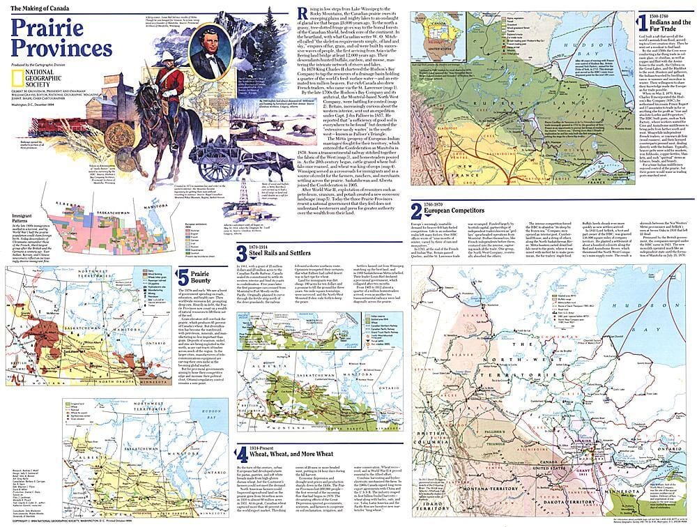 1994 Making of Canada, thème des provinces des Prairies carte murale roulée (en tube) National Geographic Historic POD Default Title