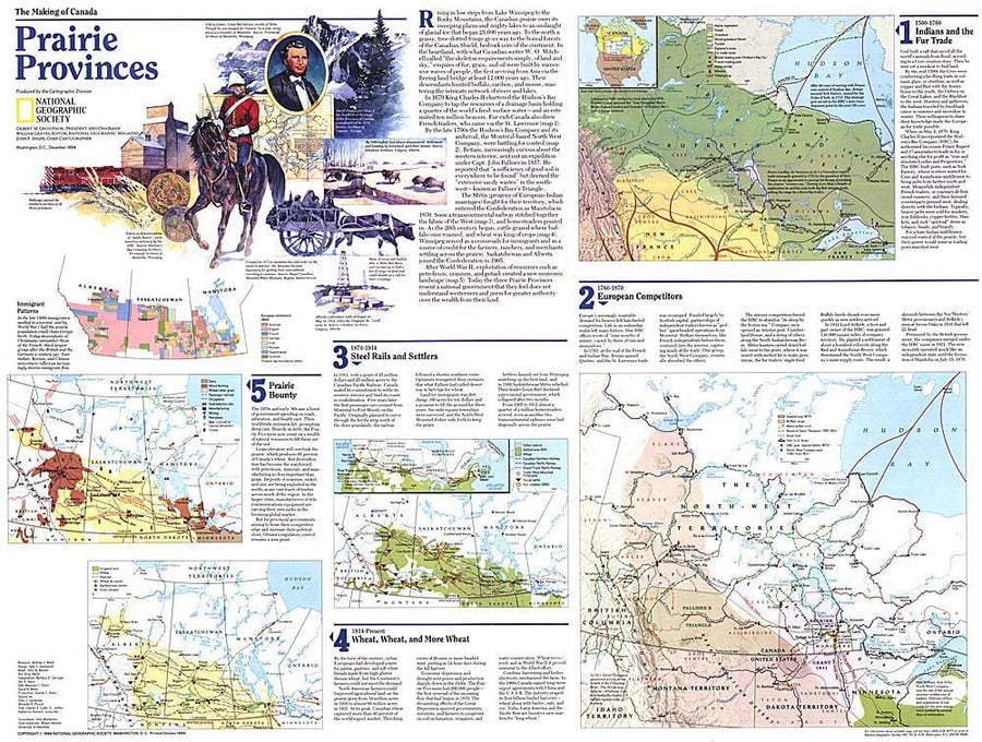 1994 Making of Canada, Prairie Provinces Theme Wall Map 