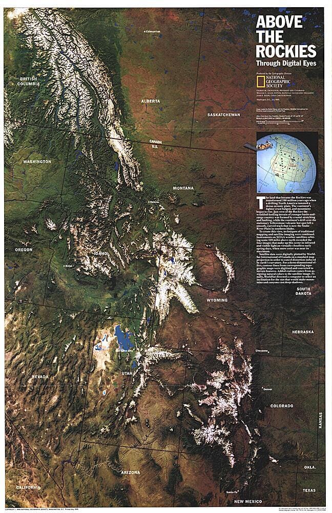 1995 Above the Rockies (carte) carte murale roulée (en tube) National Geographic Historic POD Default Title