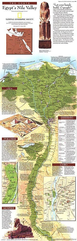 1995 Egypts Nile Valley North Map carte murale roulée (en tube) National Geographic Historic POD Default Title