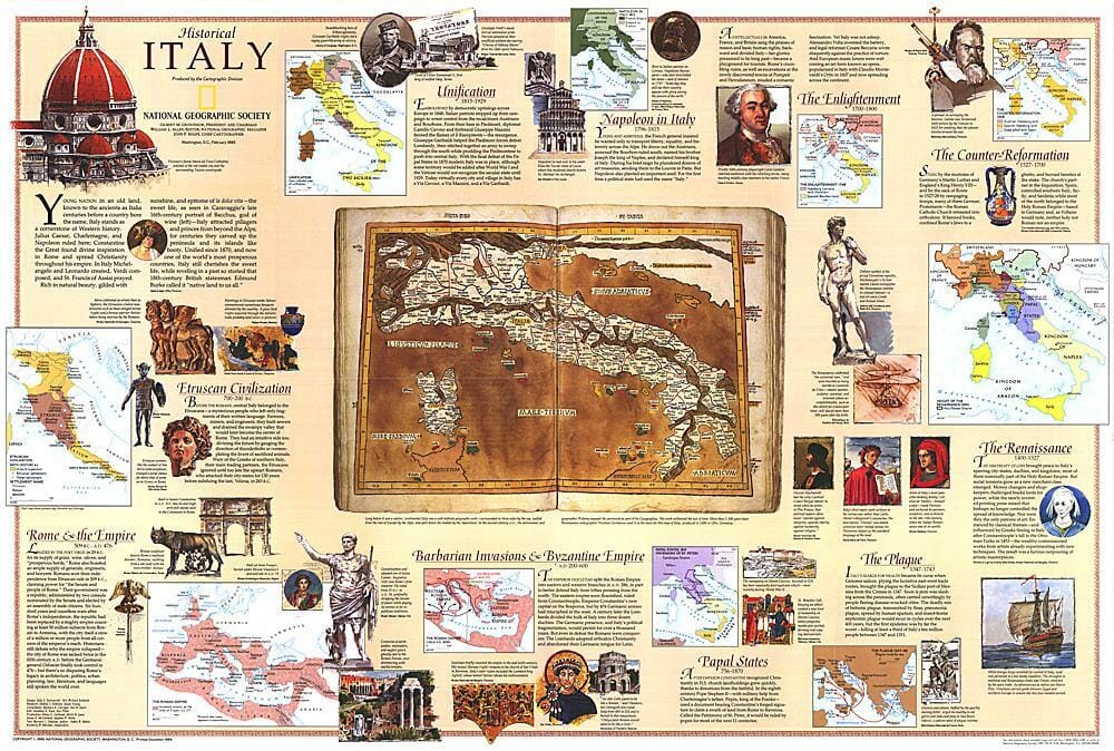 1995 Thème historique de l'Italie carte murale roulée (en tube) National Geographic Historic POD Default Title