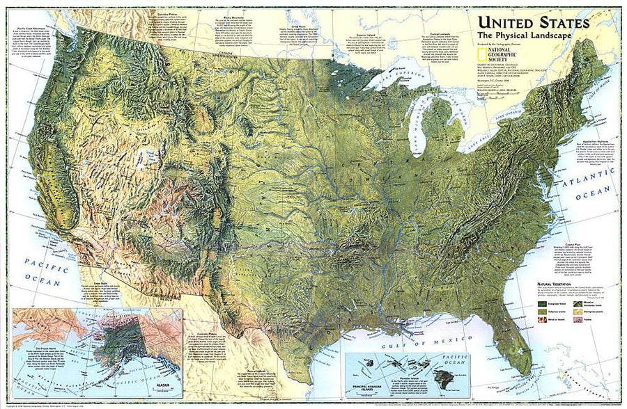 1996 United States, the Physical Landscape Map Wall Map 
