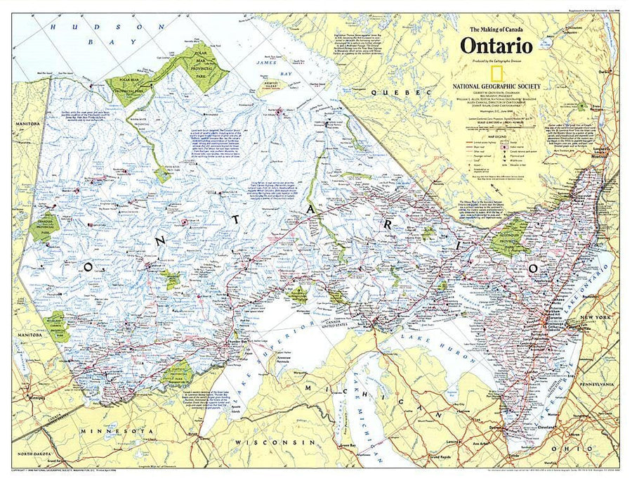 1996 Making of Canada, Ontario Map Wall Map 