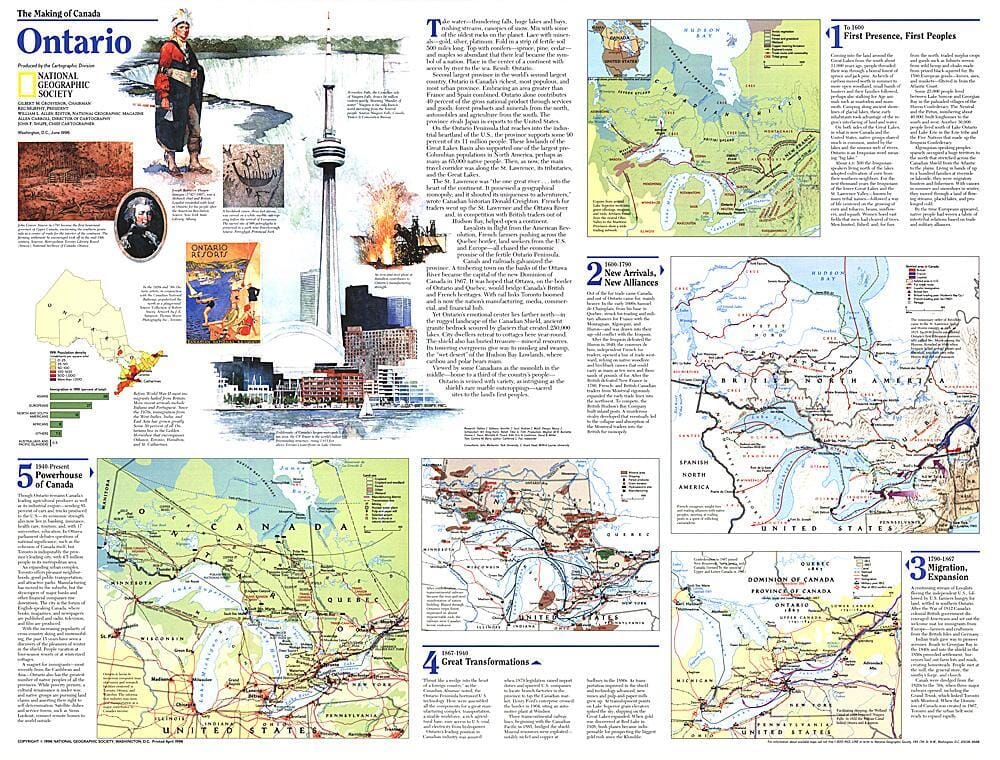 1996 Making of Canada, thème de l'Ontario carte murale roulée (en tube) National Geographic Historic POD Default Title