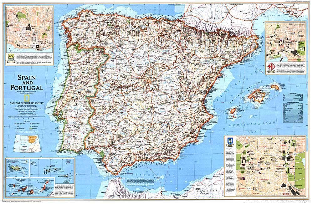 1998 Espagne et Portugal carte murale roulée (en tube) National Geographic Historic POD Default Title
