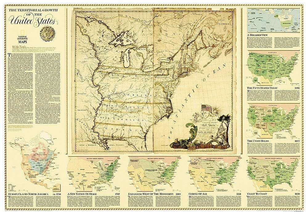 2000 États-Unis, Carte de croissance territoriale carte murale roulée (en tube) National Geographic Historic POD Default Title