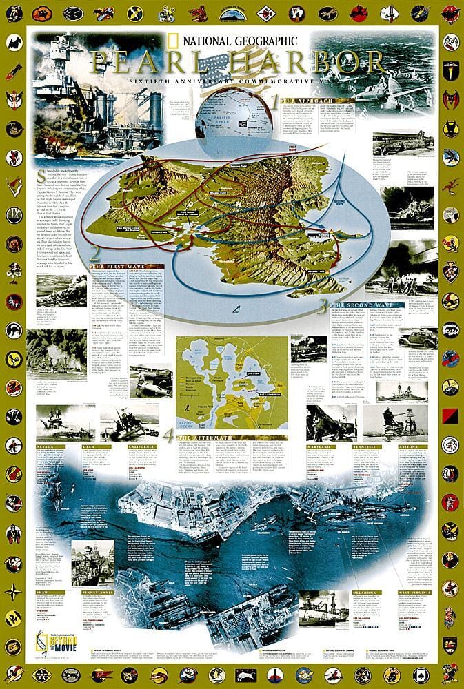 2001 Pearl Harbor carte murale roulée (en tube) National Geographic Historic POD Default Title