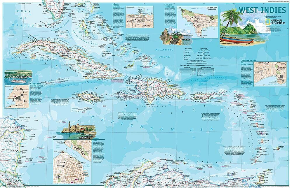 2003 Antilles carte murale roulée (en tube) National Geographic Historic POD Default Title