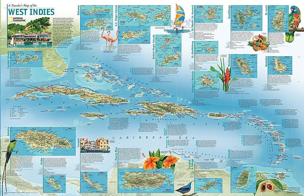 2003 Une carte des Antilles pour les voyageurs carte murale roulée (en tube) National Geographic Historic POD Default Title