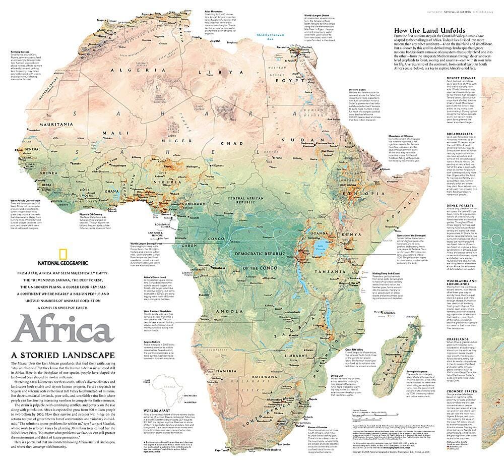 2005 L'Afrique, un paysage riche en histoires (carte) carte murale roulée (en tube) National Geographic Historic POD Default Title