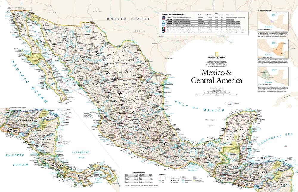 2007 Mexique et Amérique centrale carte murale roulée (en tube) National Geographic Historic POD Default Title