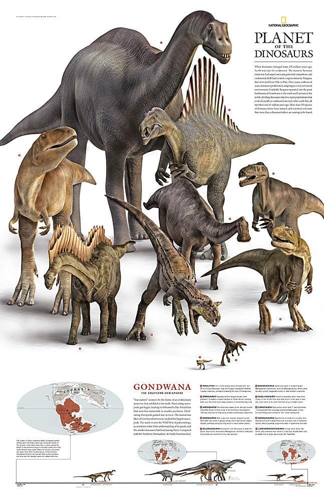 2007 Planète des dinosaures Gondwana carte murale roulée (en tube) National Geographic Historic POD Default Title