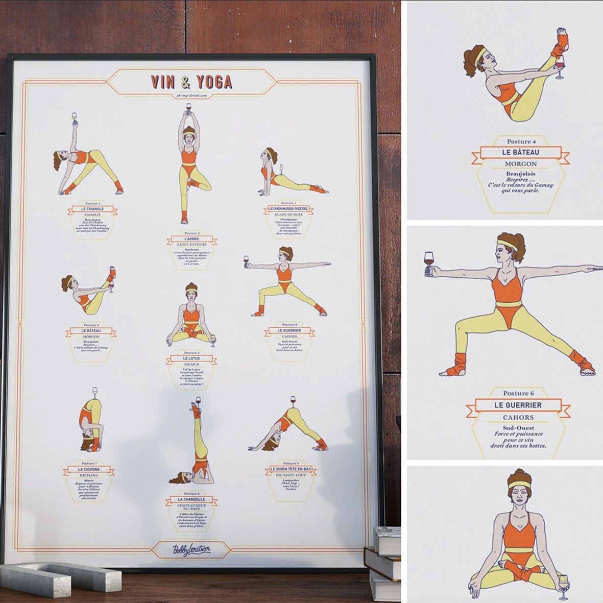 Affiche - Vin et Yoga Femme - 50 x 70 cm carte murale roulée (en tube) La carte des vins