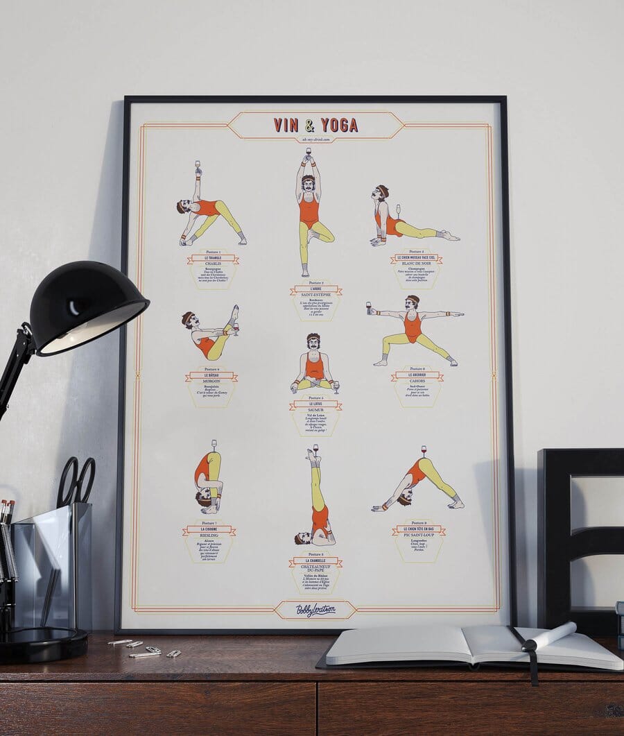 Affiche - Vin et Yoga Homme- 50 x 70 cm carte murale roulée (en tube) La carte des vins