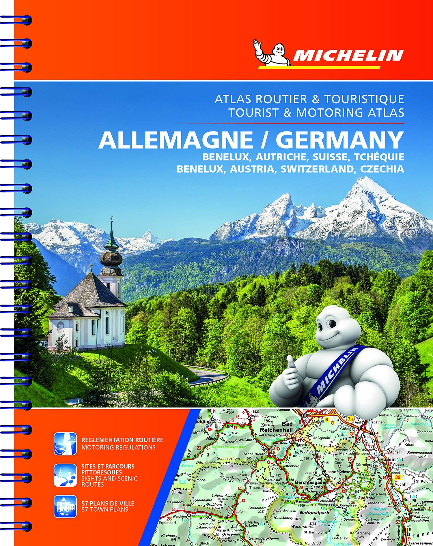 Atlas routier à spirales - Allemagne, Benelux, Autriche, Suisse, République Tchèque (multilingue) | Michelin atlas Michelin