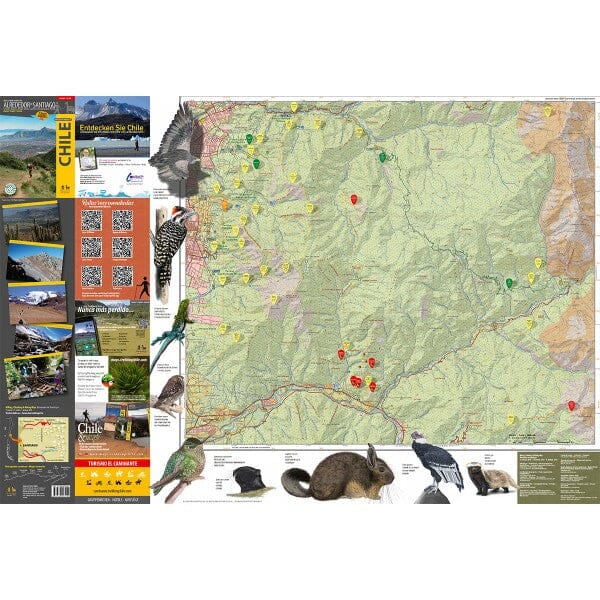Autour de Santiago - Chili : Carte de randonnée, vélo et escalade | Trekking Chile carte de randonnée Trekking Chile