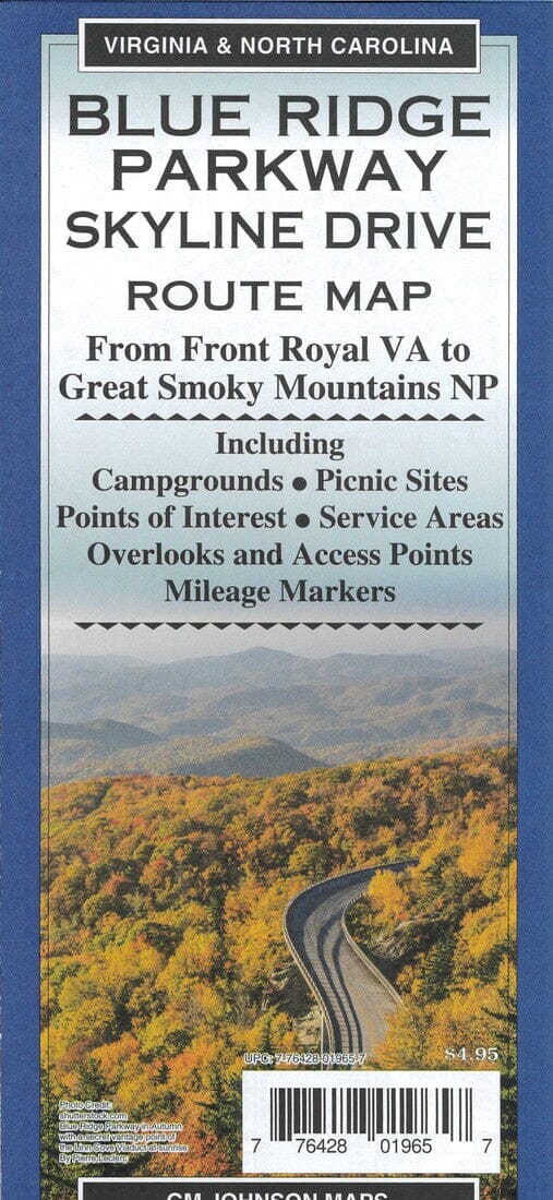 Blue Ridge Parkway Skyline Drive Route Map | GM Johnson carte pliée 