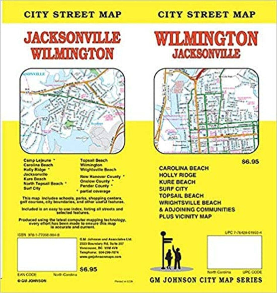 Camp Lejeume*, Carolina Beach, Holly Ridge *, Jacksonville, Kure Beach, North Topsail Beach*, Surf City, Topsail Beach, Wilmington, Wrightsville Beach, New Hanover County*, Onslow County*, Pender County* *Partial Coverage | GM Johnson carte pliée 
