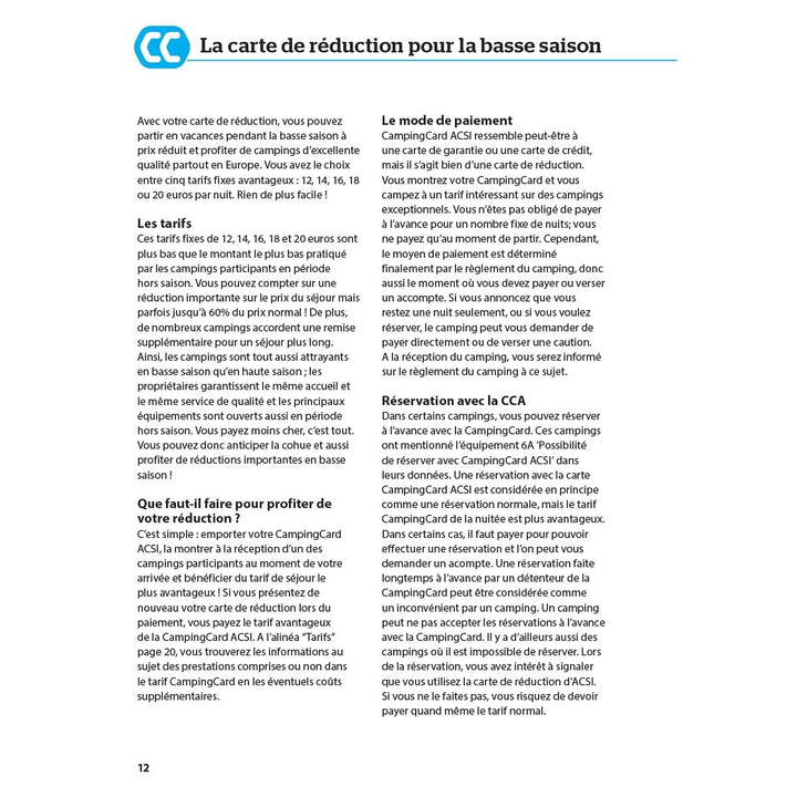 CampingCard ACSI - Carte de réductions & Aires camping-cars Europe 2022 guide pratique ACSI 