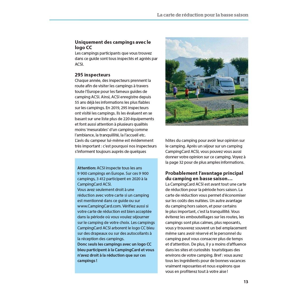 CampingCard ACSI - Carte de réductions & Aires camping-cars Europe 2026 guide pratique ACSI