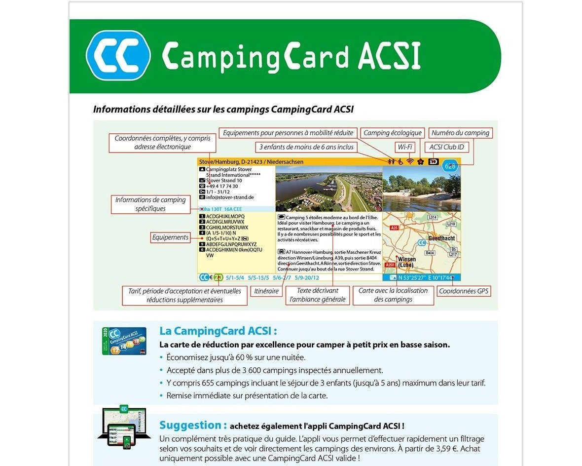 CampingCard ACSI - Carte de réductions & Guide - Europe 2025 guide pratique ACSI