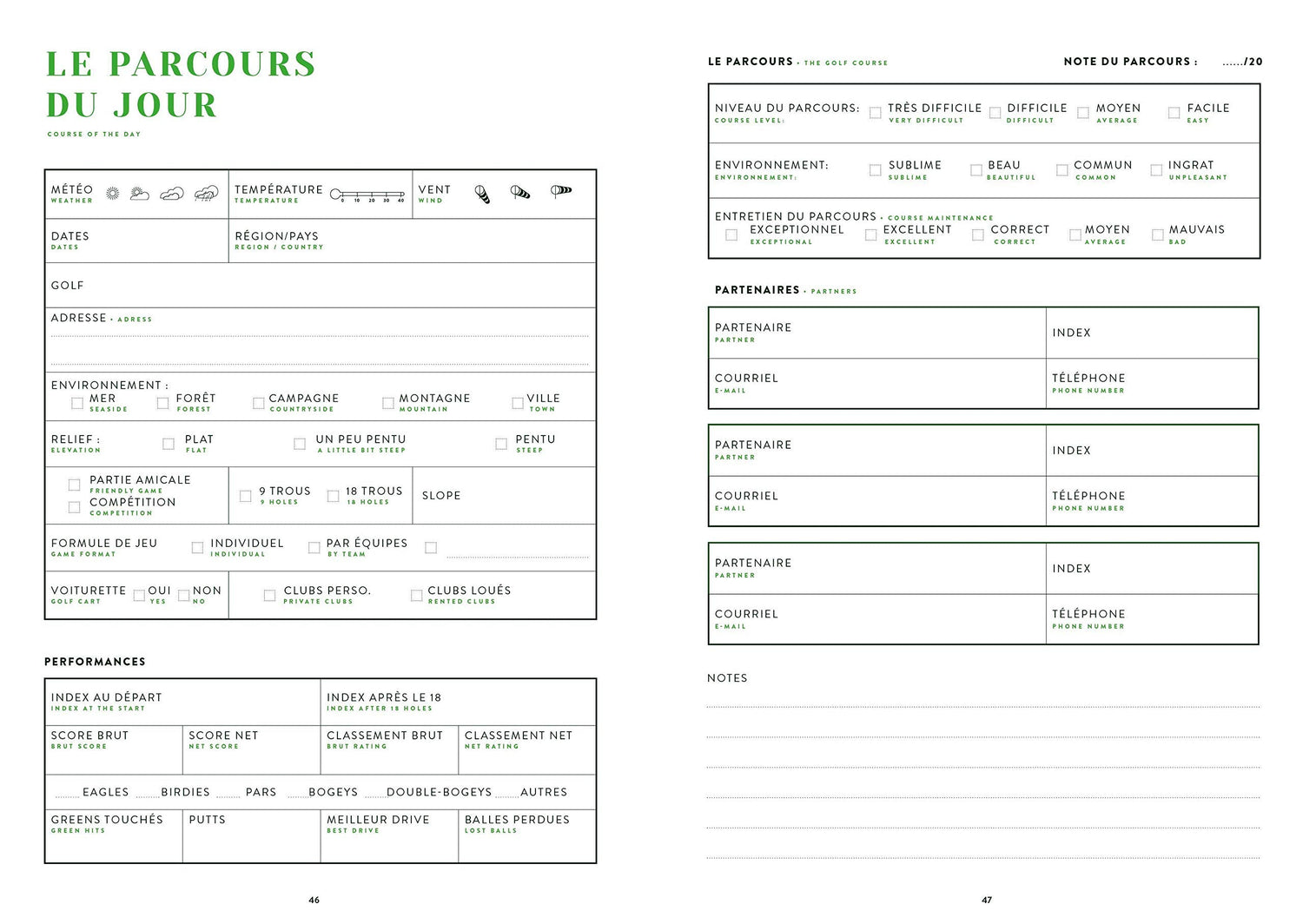 Carnet de golf | Aventura carnet de voyage Aventura
