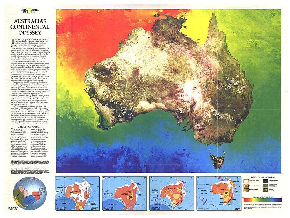 Carte 1988 de l'Australie Continental Odyssey carte murale roulée (en tube) National Geographic Historic POD Default Title