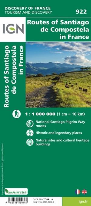 Carte de France - Chemins vers St-Jacques-de-Compostelle | IGN carte routière IGN
